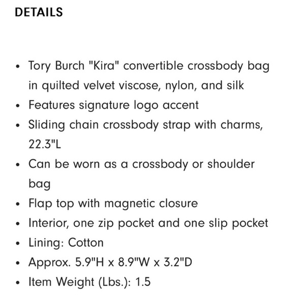 Tory Burch NWT Kira Small Velvet Convertible Crossbody Bag - Picture 8 of 8